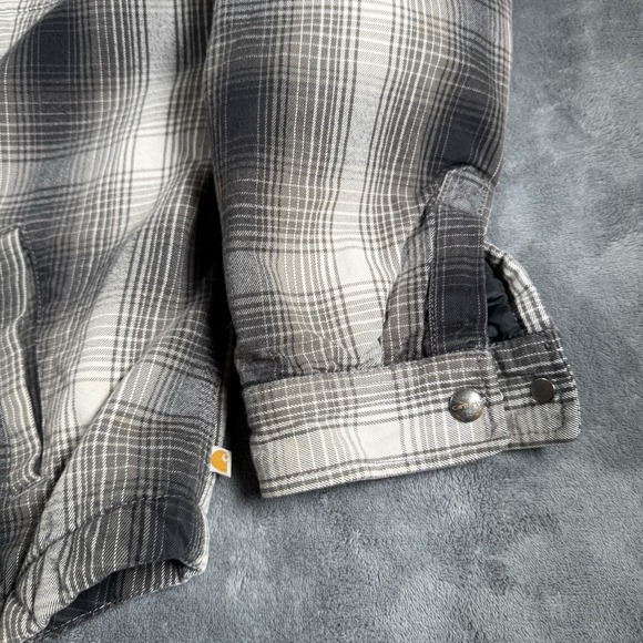 Carhartt Shirt Jacket Women's XL Black Plaid Snap Close Sherpa Lined Shacket - Picture 2 of 14